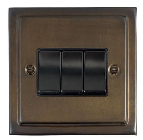 G&H TMBZ3B Trimline Plate Medium Bronze 3 Gang 1 or 2 Way Rocker Light Switch