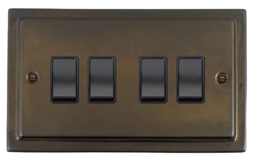 G&H TMBZ4B Trimline Plate Medium Bronze 4 Gang 1 or 2 Way Rocker Light Switch