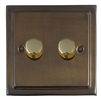 G&H TMBZ522-PB Trimline Plate Medium Bronze 2 Gang 1 or 2 Way LED Dimmer Switch