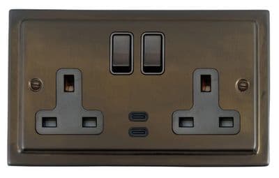 G&H TMBZ913B Trimline Plate Medium Bronze 2 Gang Double 13A Plug Socket Dual 4.2A USB C