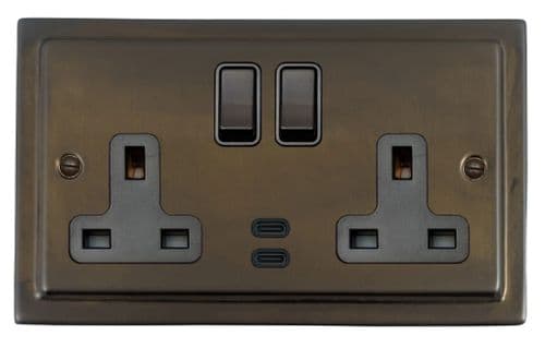 G&H TMBZ913B Trimline Plate Medium Bronze 2 Gang Double 13A Plug Socket Dual 4.2A USB C