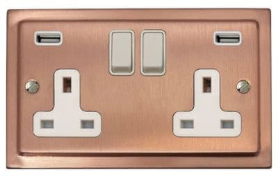G&H TRG910W Trimline Plate Rose Gold 2 Gang Double 13A Switched Plug Socket 2.1A USB