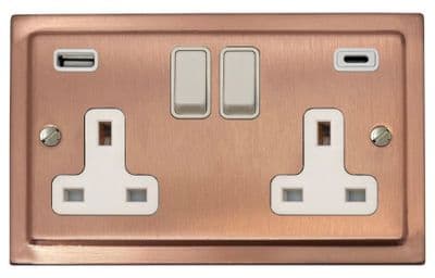 G&H TRG911W Trimline Plate Rose Gold 2 Gang Double 13A Plug Socket 3.1A USB A + C