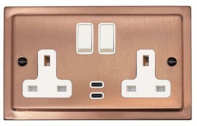 G&H TRG913W Trimline Plate Rose Gold 2 Gang Double 13A Plug Socket Dual 4.2A USB C