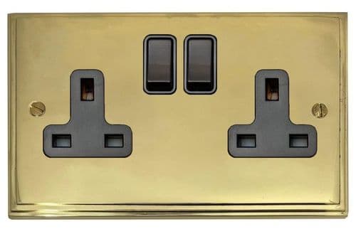 G&H VB10B Victorian Plate Polished Brass 2 Gang Double 13A Switched Plug Socket