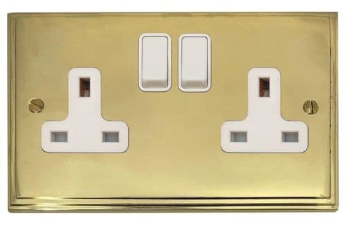 G&H VB10W Victorian Plate Polished Brass 2 Gang Double 13A Switched Plug Socket