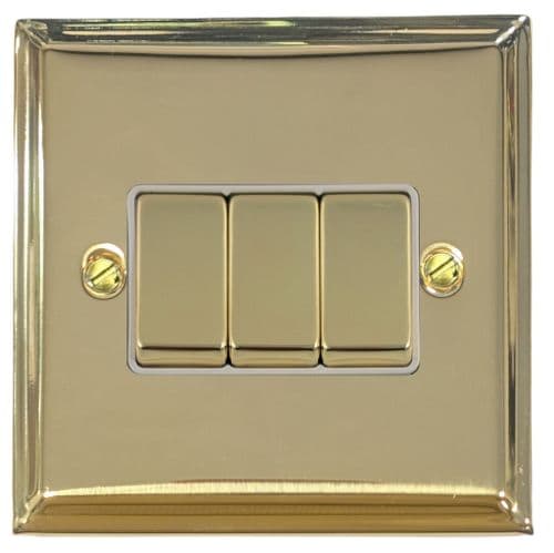 G&H VB203 Victorian Plate Polished Brass 3 Gang 1 or 2 Way Rocker Light Switch