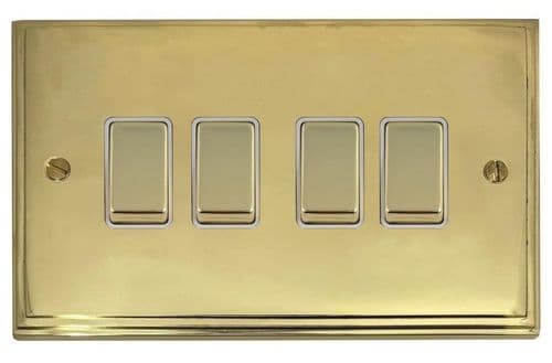 G&H VB204 Victorian Plate Polished Brass 4 Gang 1 or 2 Way Rocker Light Switch