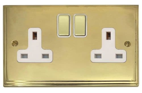 G&H VB210 Victorian Plate Polished Brass 2 Gang Double 13A Switched Plug Socket
