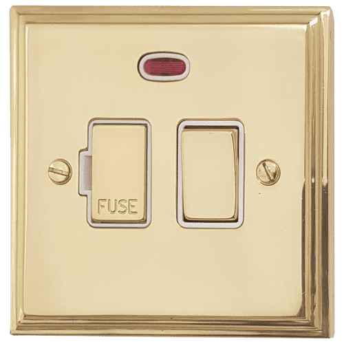 G&H VB227 Victorian Plate Polished Brass 1 Gang Fused Spur 13A Switched & Neon