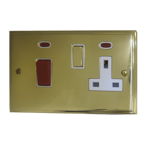G&H VB229 Victorian Plate Polished Brass 45 Amp DP Cooker Switch & 13A Switched Socket