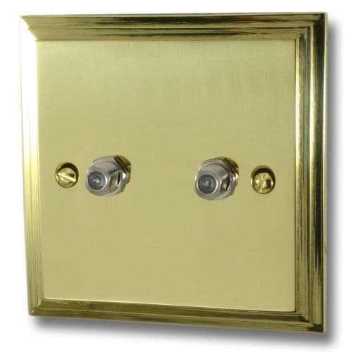 G&H VB237 Victorian Plate Polished Brass 2 Gang Satellite Socket Point
