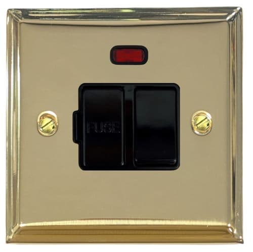 G&H VB27B Victorian Plate Polished Brass 1 Gang Fused Spur 13A Switched & Neon