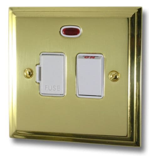 G&H VB27W Victorian Plate Polished Brass 1 Gang Fused Spur 13A Switched & Neon