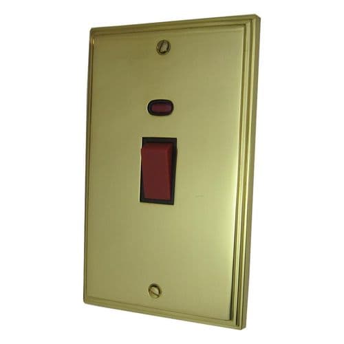 G&H VB28B Victorian Plate Polished Brass 45 Amp DP Cooker Switch & Neon Vertical Plate
