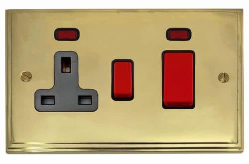 G&H VB29B Victorian Plate Polished Brass 45 Amp DP Cooker Switch & 13A Switched Socket