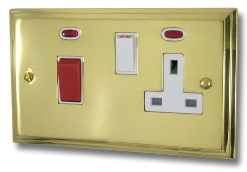 G&H VB29W Victorian Plate Polished Brass 45 Amp DP Cooker Switch & 13A Switched Socket