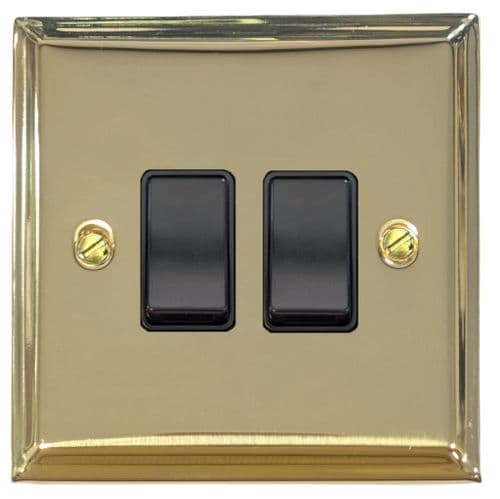 G&H VB2B Victorian Plate Polished Brass 2 Gang 1 or 2 Way Rocker Light Switch
