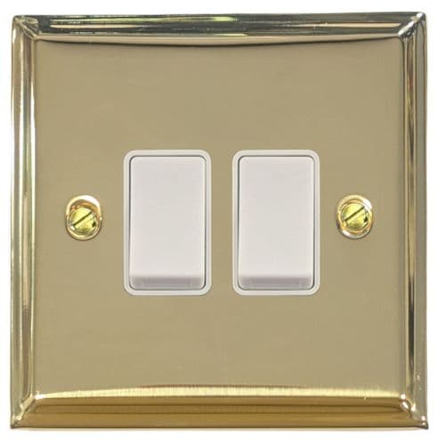 G&H VB2W Victorian Plate Polished Brass 2 Gang 1 or 2 Way Rocker Light Switch