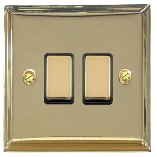 G&H VB302 Victorian Plate Polished Brass 2 Gang 1 or 2 Way Rocker Light Switch