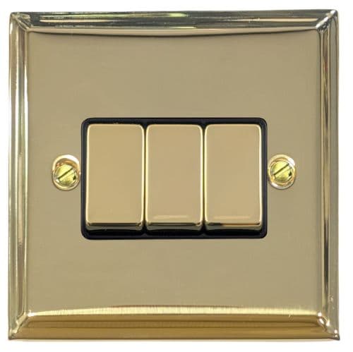 G&H VB303 Victorian Plate Polished Brass 3 Gang 1 or 2 Way Rocker Light Switch