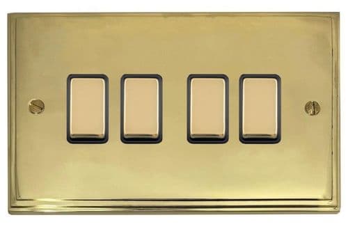 G&H VB304 Victorian Plate Polished Brass 4 Gang 1 or 2 Way Rocker Light Switch