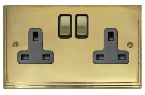 G&H VB310 Victorian Plate Polished Brass 2 Gang Double 13A Switched Plug Socket