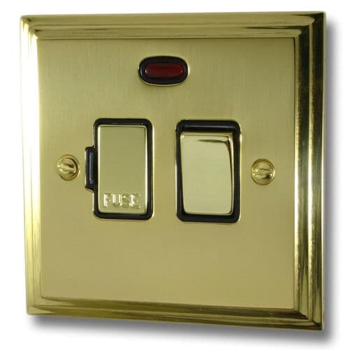 G&H VB327 Victorian Plate Polished Brass 1 Gang Fused Spur 13A Switched & Neon