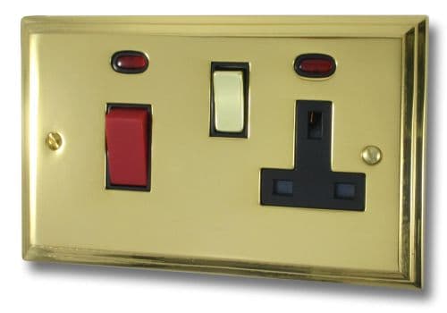 G&H VB329 Victorian Plate Polished Brass 45 Amp DP Cooker Switch & 13A Switched Socket