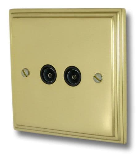 G&H VB36B Victorian Plate Polished Brass 2 Gang TV Coax Socket Point