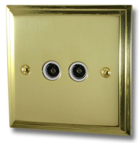 G&H VB36W Victorian Plate Polished Brass 2 Gang TV Coax Socket Point