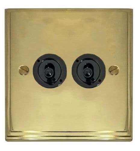 G&H VB382-FBK Victorian Plate Polished Brass 2 Gang 2 Way Toggle Light Switch