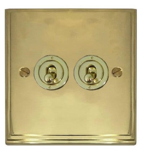 G&H VB382-PB Victorian Plate Polished Brass 2 Gang 2 Way Toggle Light Switch