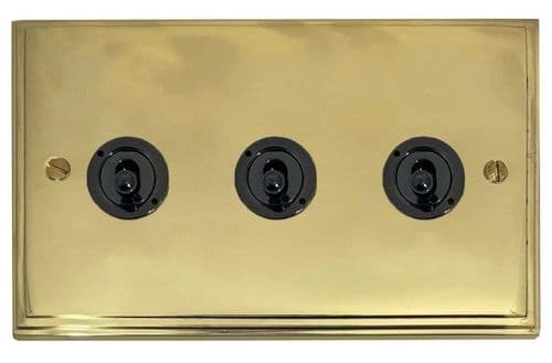 G&H VB383-FBK Victorian Plate Polished Brass 3 Gang 2 Way Toggle Light Switch