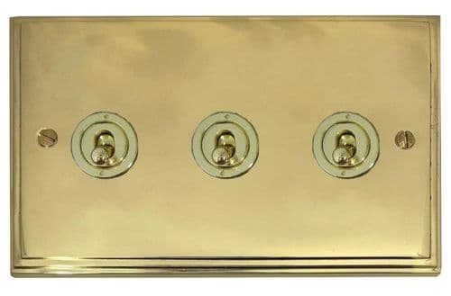 G&H VB383-PB Victorian Plate Polished Brass 3 Gang 2 Way Toggle Light Switch