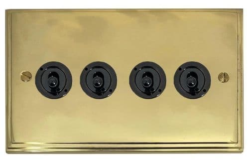 G&H VB384-FBK Victorian Plate Polished Brass 4 Gang 2 Way Toggle Light Switch