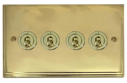 G&H VB384-PB Victorian Plate Polished Brass 4 Gang 2 Way Toggle Light Switch