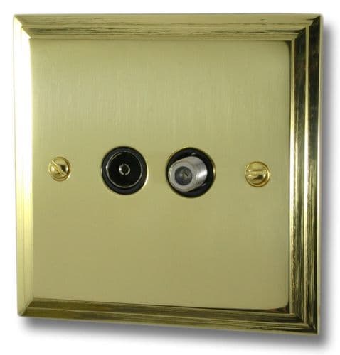 G&H VB38B Victorian Plate Polished Brass 1 Gang TV Coax & Satellite Socket Point