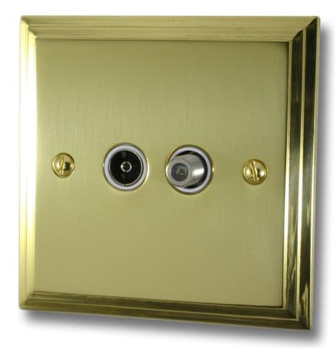 G&H VB38W Victorian Plate Polished Brass 1 Gang TV Coax & Satellite Socket Point