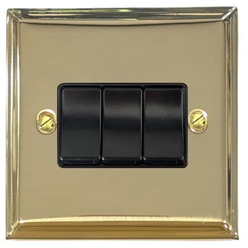 G&H VB3B Victorian Plate Polished Brass 3 Gang 1 or 2 Way Rocker Light Switch