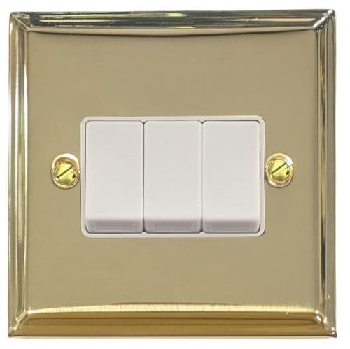 G&H VB3W Victorian Plate Polished Brass 3 Gang 1 or 2 Way Rocker Light Switch