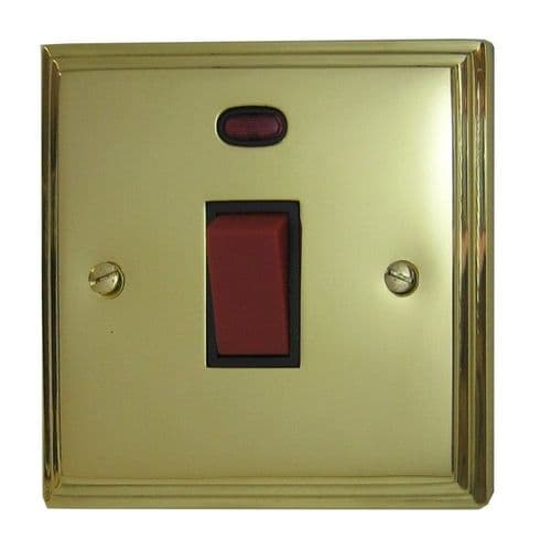 G&H VB46B Victorian Plate Polished Brass 45 Amp DP Cooker Switch & Neon Single Plate