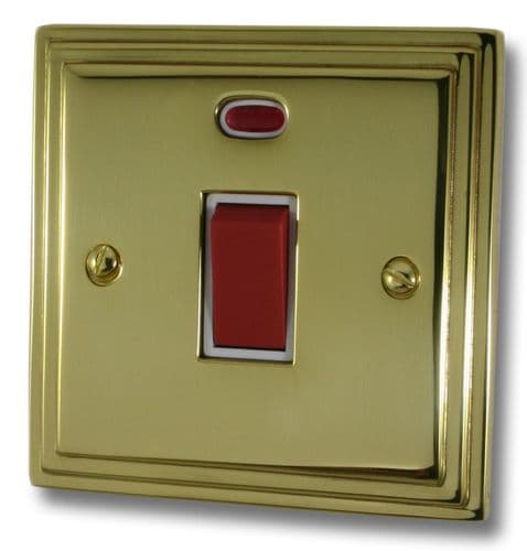 G&H VB46W Victorian Plate Polished Brass 45 Amp DP Cooker Switch & Neon Single Plate