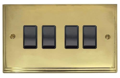 G&H VB4B Victorian Plate Polished Brass 4 Gang 1 or 2 Way Rocker Light Switch