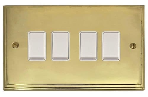 G&H VB4W Victorian Plate Polished Brass 4 Gang 1 or 2 Way Rocker Light Switch