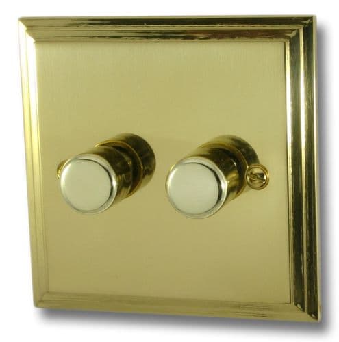 G&H VB522 Victorian Plate Polished Brass 2 Gang 1 or 2 Way LED Dimmer Switch