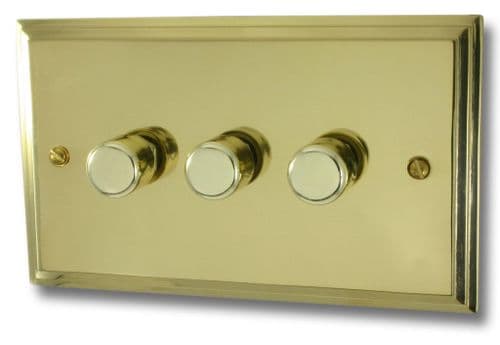 G&H VB523 Victorian Plate Polished Brass 3 Gang 1 or 2 Way LED Dimmer Switch