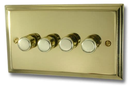 G&H VB524 Victorian Plate Polished Brass 4 Gang 1 or 2 Way LED Dimmer Switch