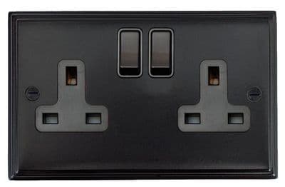 G&H VFB10B Victorian Plate Matt Black 2 Gang Double 13A Switched Plug Socket