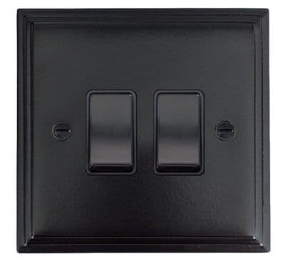G&H VFB2B Victorian Plate Matt Black 2 Gang 1 or 2 Way Rocker Light Switch